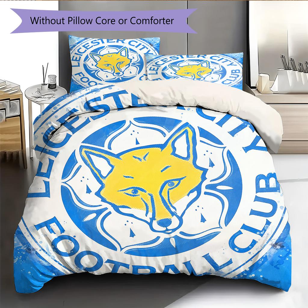 Leicester City FC Pattern Bedding Quilt Set Home Decoration Gift (1 * Duvet Cover + 2 * Pillowcase Without Core)