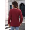 Damen Unifarben V-Ausschnitt Knopf Waffelstrick Langarm Locker T-Shirt