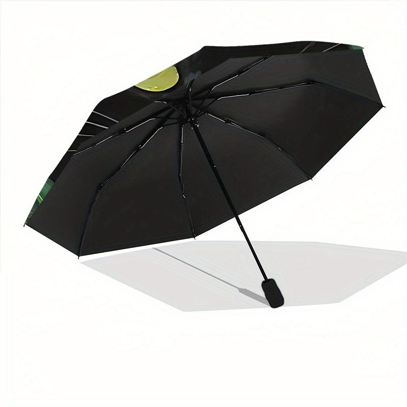 1pc Cat Green Automatic Open/close Umbrella, 8-Rib Sturdy Structure, Portable Travel Umbrella, Parties, Everyday Use, Outdoor Accessory, Art