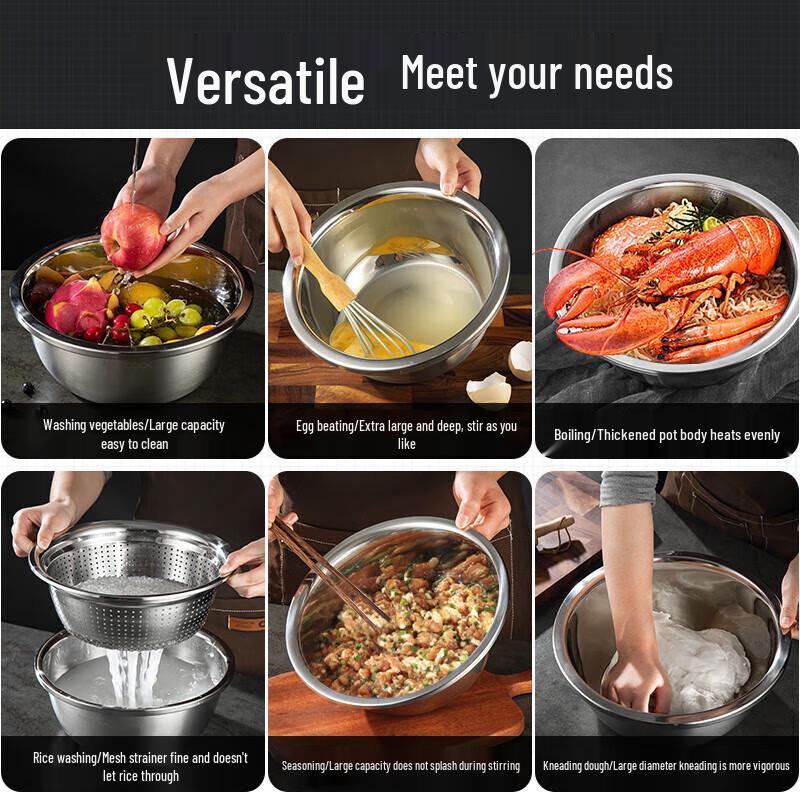 Meichu 3-Piece Stainless Steel Mixing Bowl Set
