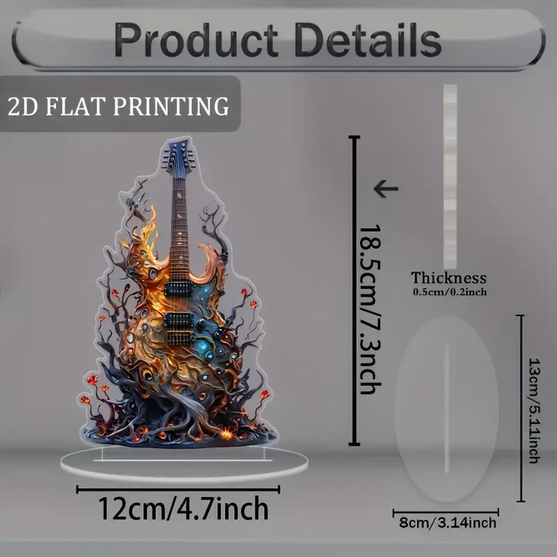 

2D Flat Acrylic Guitar Decoration with Bright Flames for Desk or Living Room