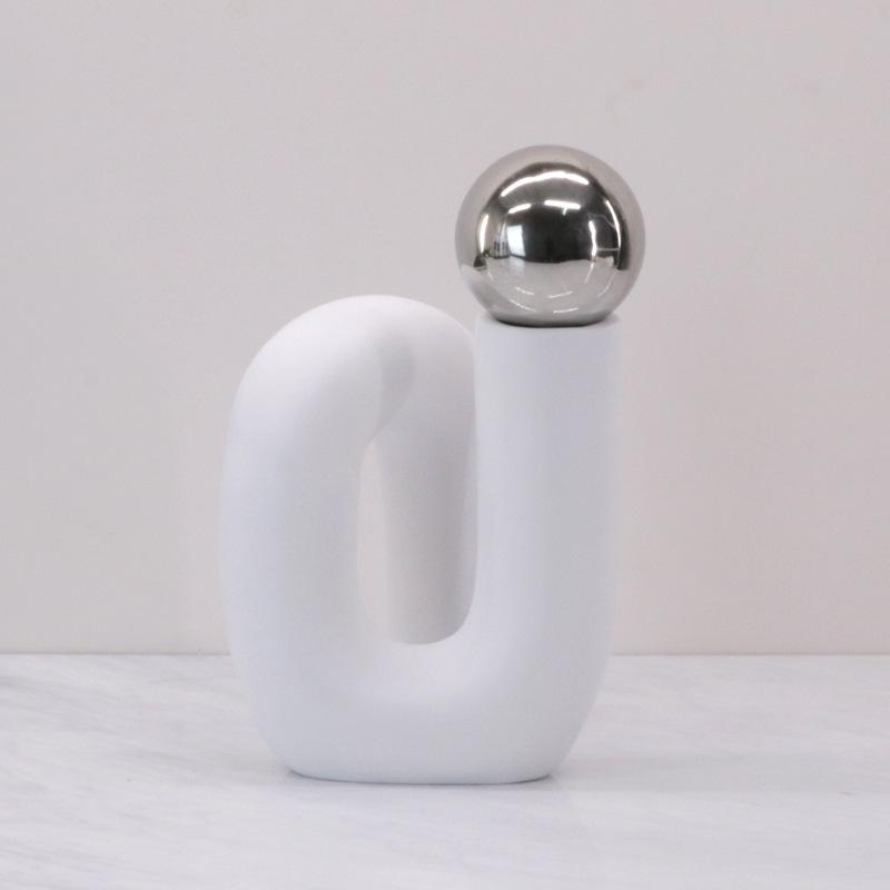 Simple Modern Electroplated Metal Decorative Ball Creative Blue and White Twisted Flower Arrangement Ornaments S-shaped Elbow Model House Accessories