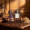 Bunte Festival Tischdekoration Totentag Fotorahmen, Lebendiger Blumiger Zuckerknochen Muster Druck, Dia De Los Muertos Tischdisplay Mexikanische Katrina