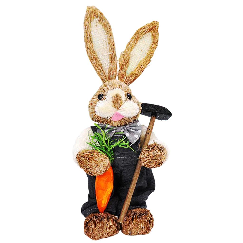 Handmade Straw Rabbit Figurine Easter Bunny Ornament for Dining Room Table Dollhouse Miniatures