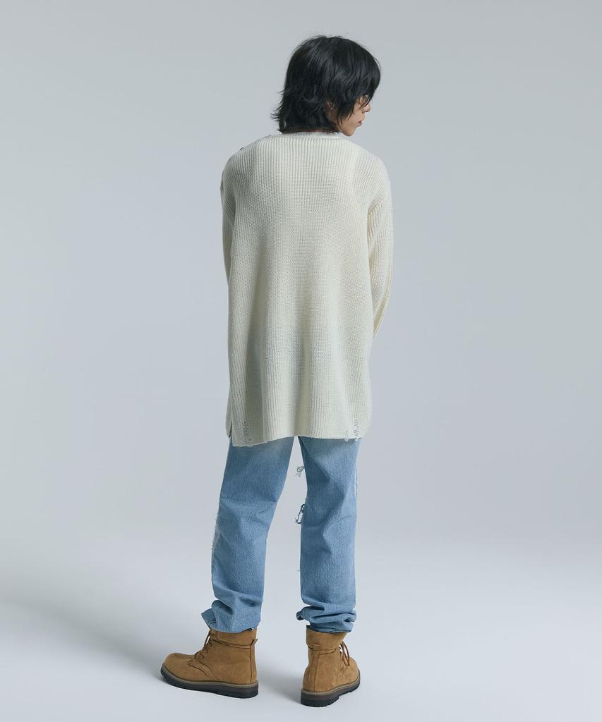 TEN PAST SEVEN Shoulder Button Slit Knit (2 Colors)