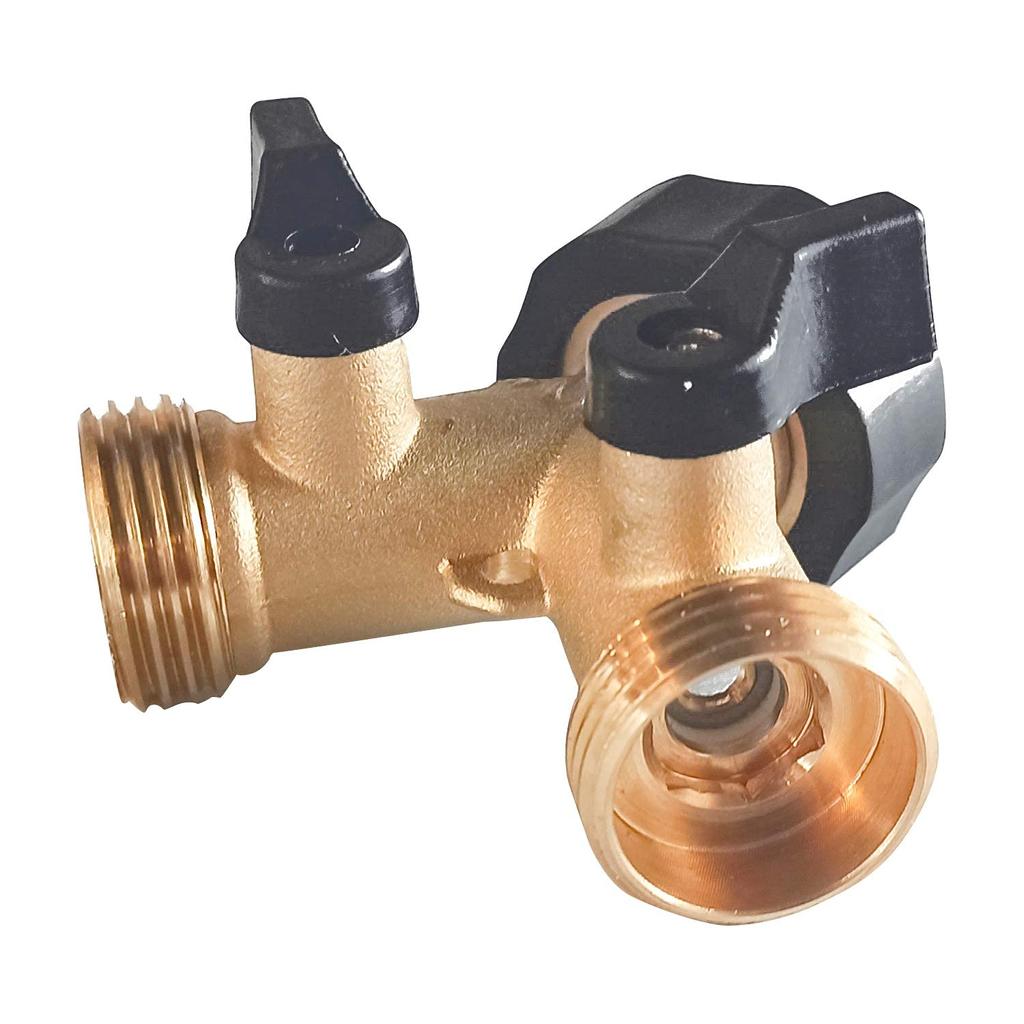 Brass Garden Hose Splitter 2 Way, 3/4 Inch Hose Connector Tap Splitter, Hose Y Splitter, Hose Spigot Adapter 2 Valves with Extra Rubber Washers