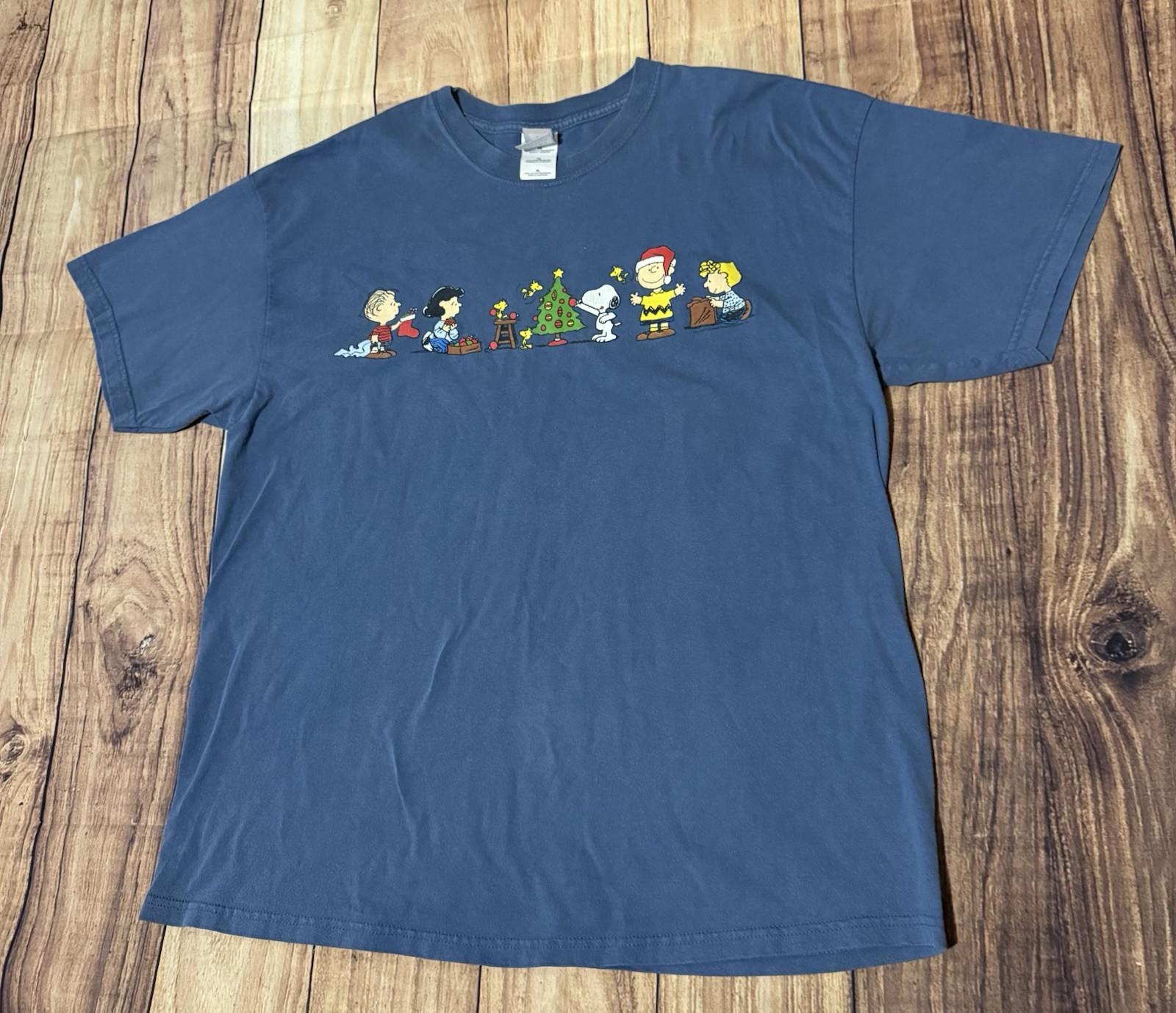 VTG Charlie Brown Christmas Peanuts Gang Snoopy Unusual Blue T Shirt Size XL XL