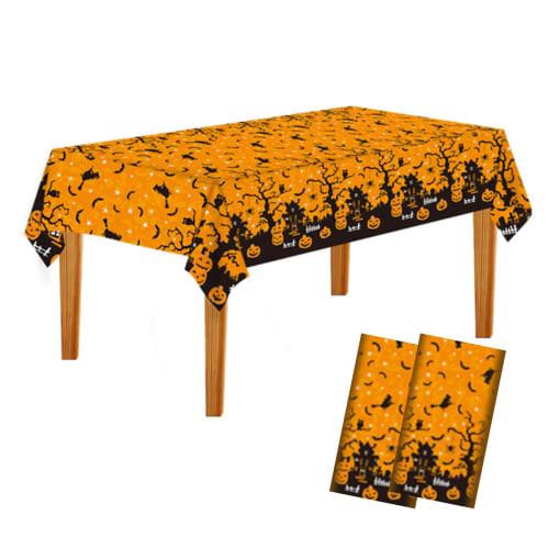Seimeinoki Halloween Tablecloths, Set of 2, Pumpkin-Shaped Plastic Waterproof Table Covers for Halloween Decorations, Scary Table Decor for Outdoor Ki
