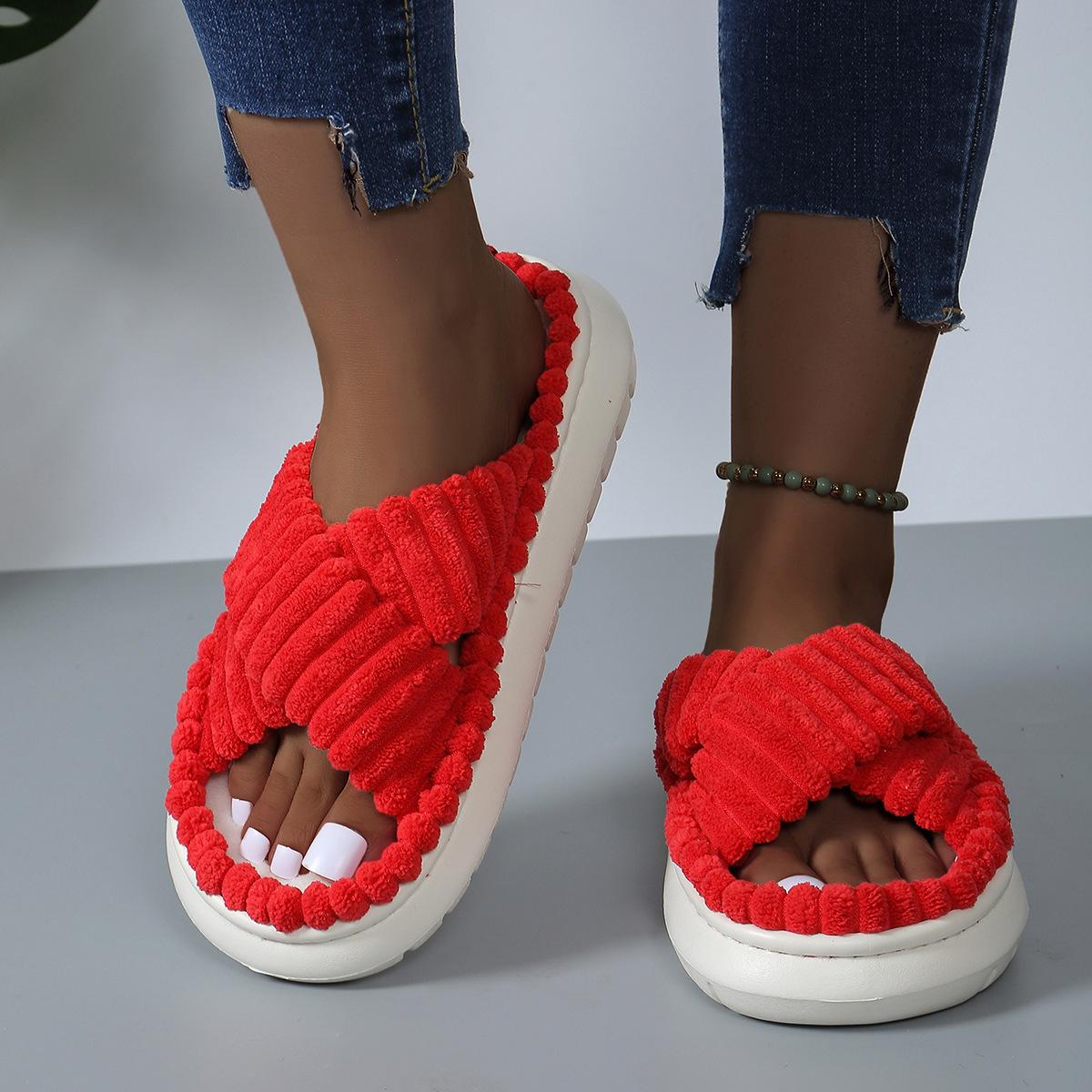 

Весна 2024 года, новые женские хлопковые тапочки большого размера на платформе, простые повседневные и удобные домашние туфли с одним словом 44-45