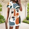 Women Plus Size Round Neck Short Sleeve Abstract Printed Fitted Mini Dress