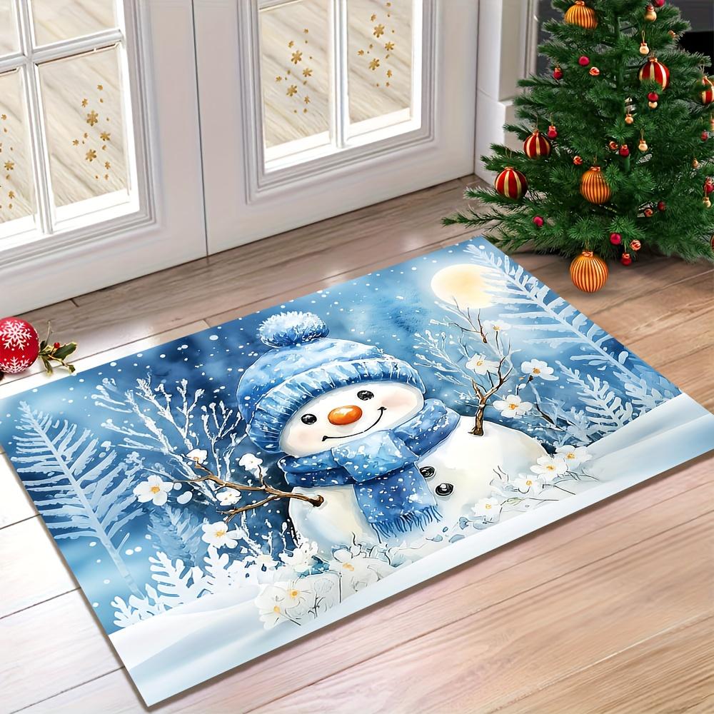 Red Welcome Christmas Doormat Snowflake Pine Tree Print Indoor Entryway Floor Carpet Winter Holiday Area Rug for Home Decoration