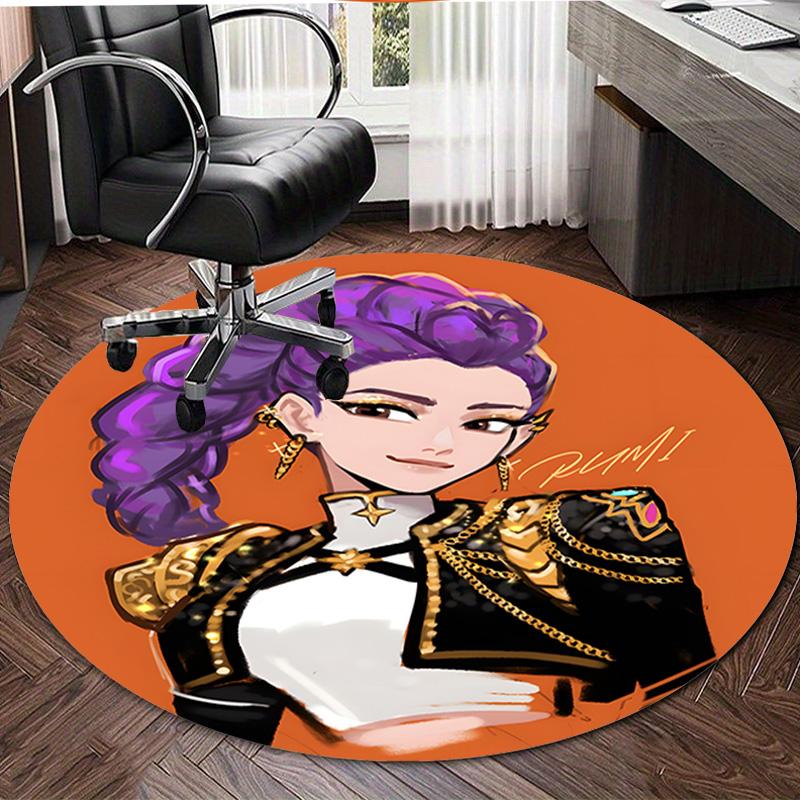 1pc KPop Demon Hunters RUMI6 Design Printed Area Round Carpet for Bedroom Living Room Home Decor Rugs Mat Non Slip Mat Rug for Bedside