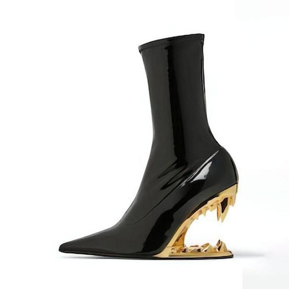 Fashion 11cm Hollow Out Heel Wedges Booties,Ankle Boots,Women Stretch Botas,Fetish Shoes.Slip On,Black,Pink,Green,Red,White,Dropship