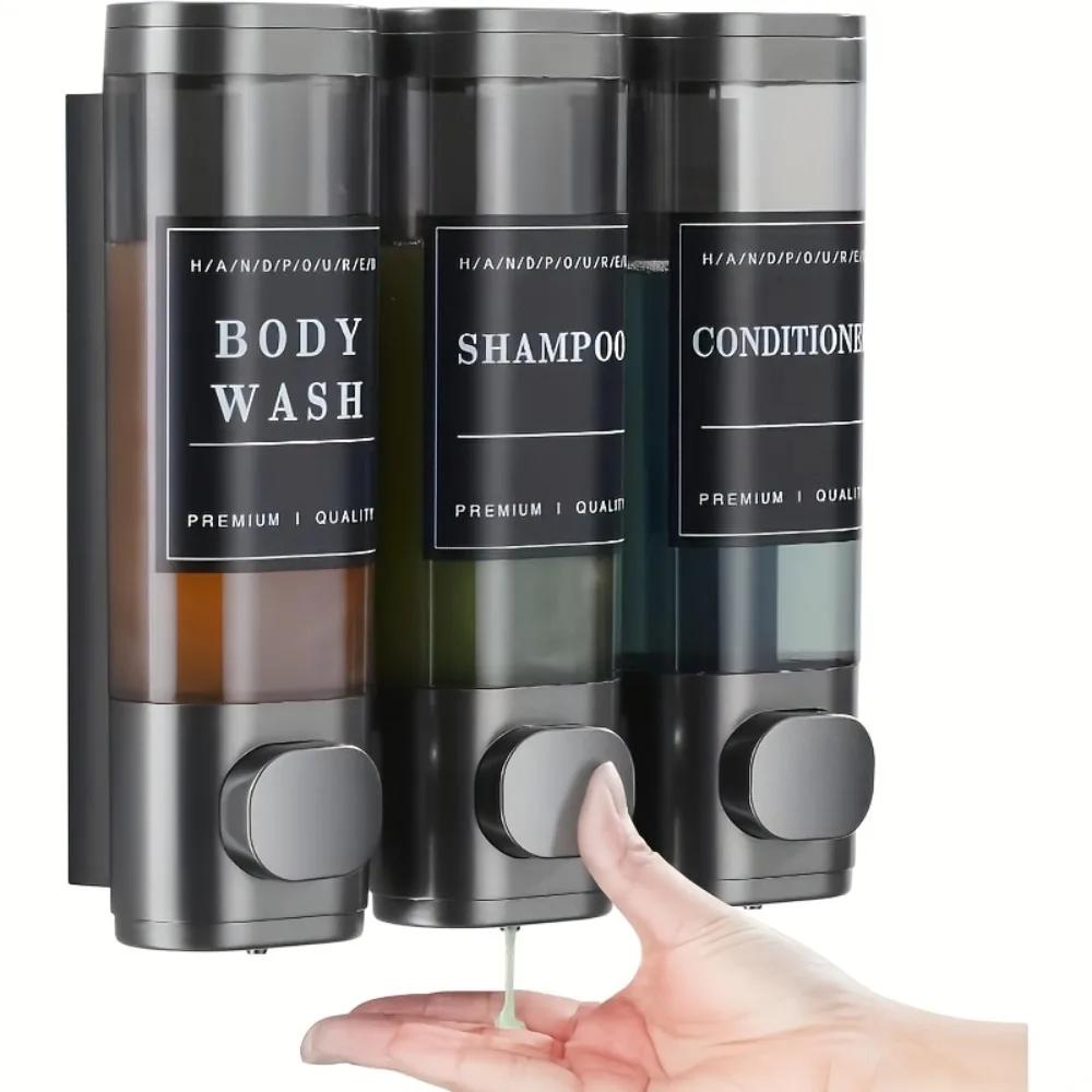 300ML*3 ABS Triple Shampoo and Conditioner Dispenser Wall Mounted Soap Dispenser Shower Gel Dispenser No Drilling for Bathroom