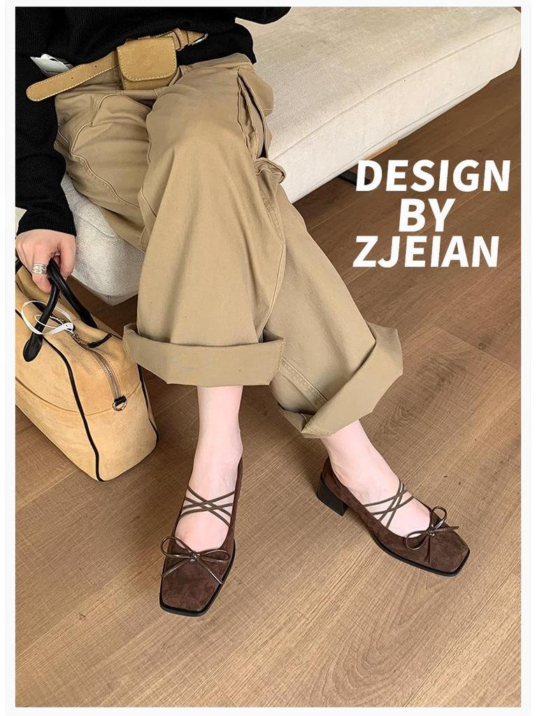 Women's 2025 Chunky Heel Mary Jane Shoes - French Square Toe, Pig Mouth Design, Spring/Autumn