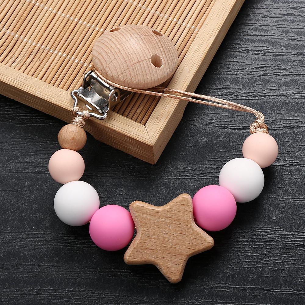 Star Wood Baby Colorful Pacifier Chain Dummy Clips Pacifier Holder Clips Nipple Holder Clips Soother Holder Baby Teething Toys