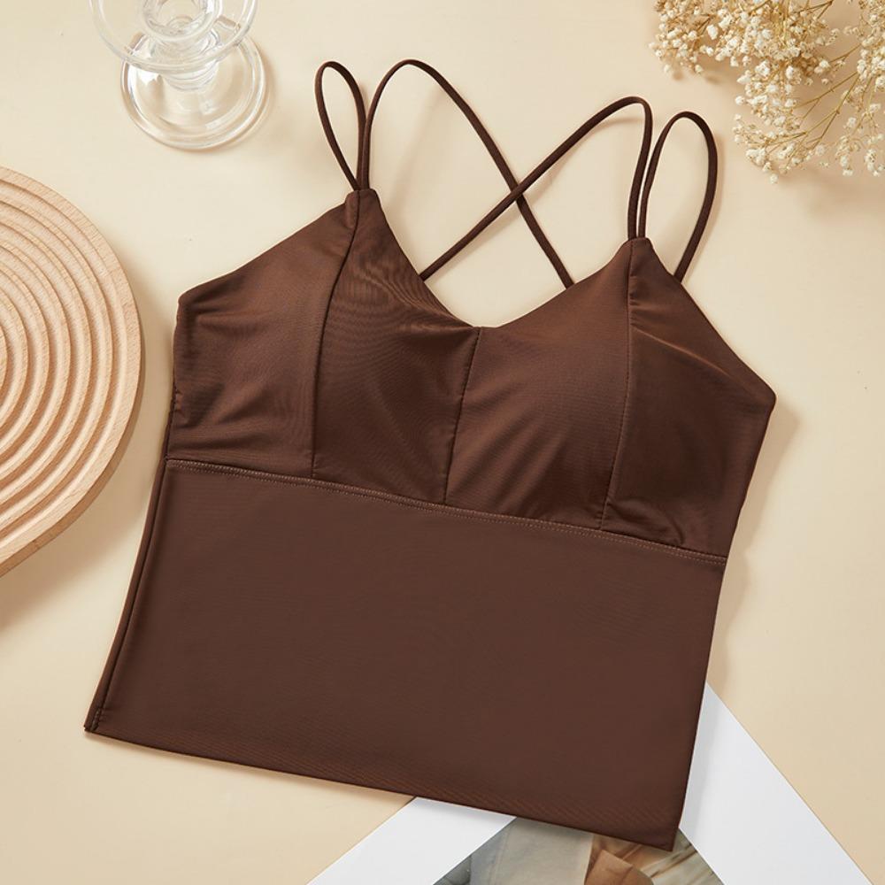 

Ice SilkTank Top Chest Pad Halter Crop Tops Жіночі літні майки без спинки Камзол Модна трубка Жіноча укорочена жилетка без рукавів One Size темно-коричневого кольору