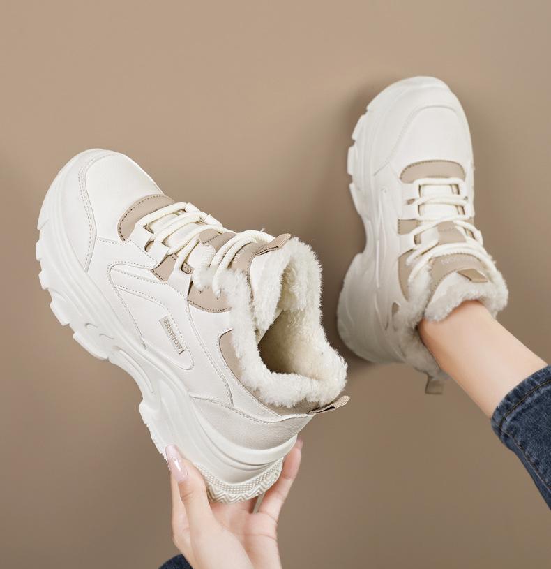 2025 Women's High-Top Plush Thick-Sole Winter Sneakers, Wide Fit, Large Sizes