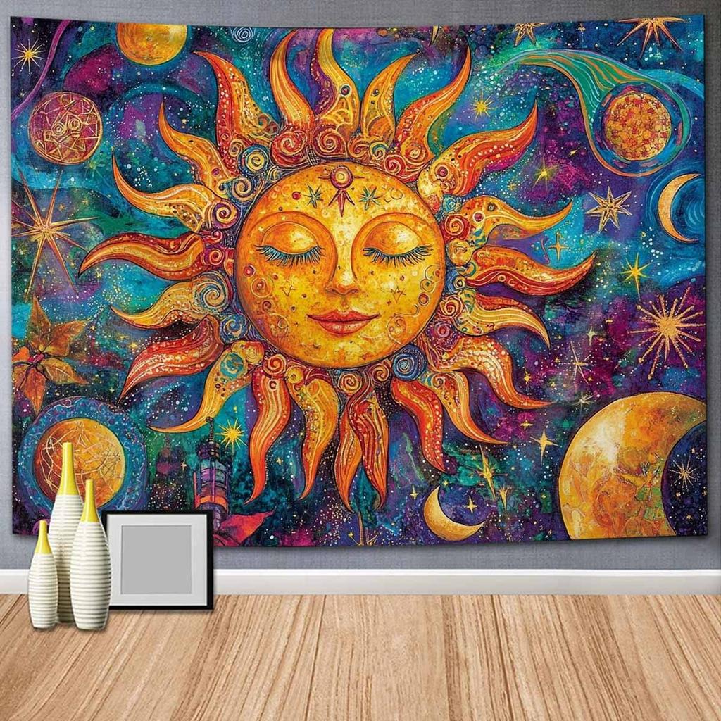 1 Piece Tarot Sun Decorative Print Tapestry for Room Wall Decoration, Made of Polyester Fabric and Thin Peach Skin Suede