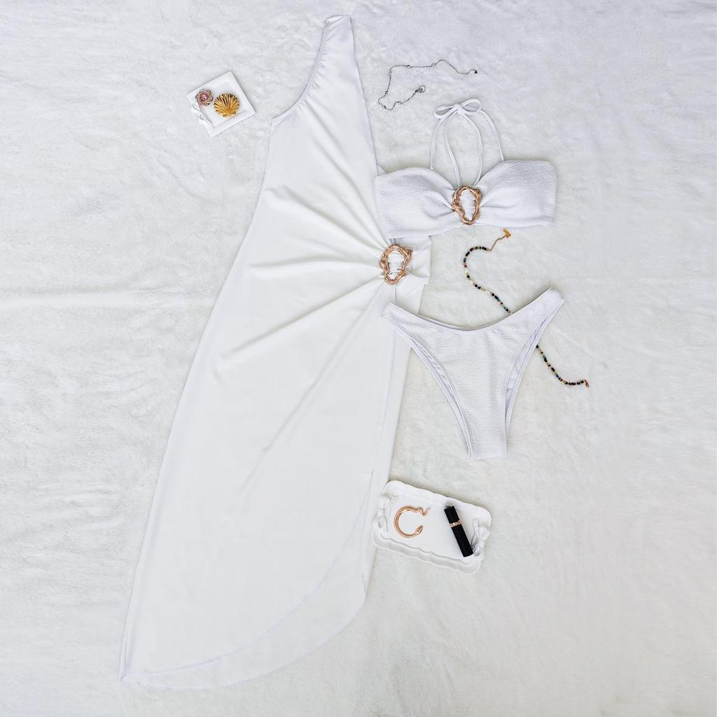 2026 European & American Style Metal Bandeau Three-Piece Bikini Set