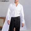 INCERUN Spring Mens Fashion Elegant Cape Shirts Long Sleeves Turn-down Collar Silky V Neck Ponchos Cloak Solid Party Tops S-5XL