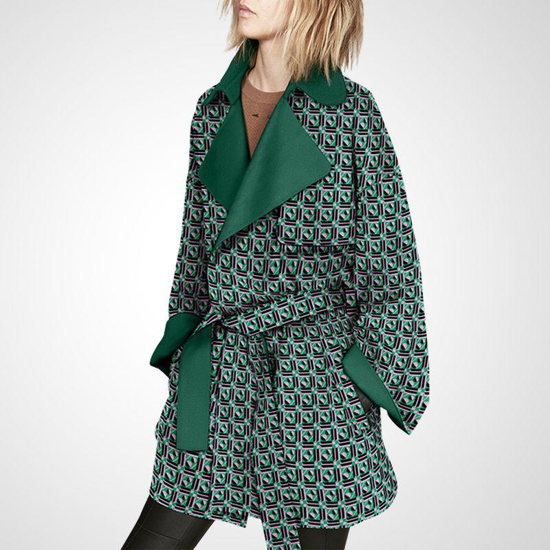 

Шнуровка на талии ниже колен Модный тренч средней длины Длинное пальто Green S