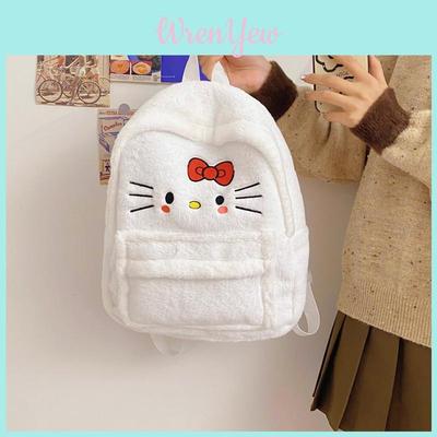 Cute Cartoon Hello Kitty Plush Zipper Backpack Street Style Nylon Material