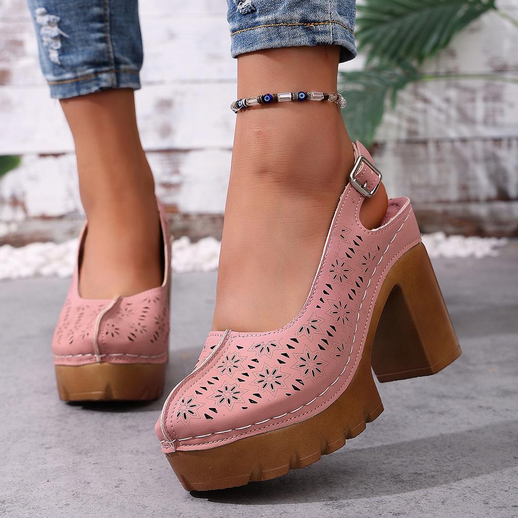 Women Sandals Breathable Hollow Closed Toe Sandals Plus Size Round Toe High Heel Shoes Women Designer Shoes De