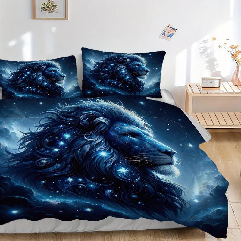 3pcs Starry Sky Majesty Lion Printed Bedding Set, Soft and Comfortable Quilt Cover for Bedroom, Guest Room (1 Duvet Cover + 2 Pillowcases, Pillow