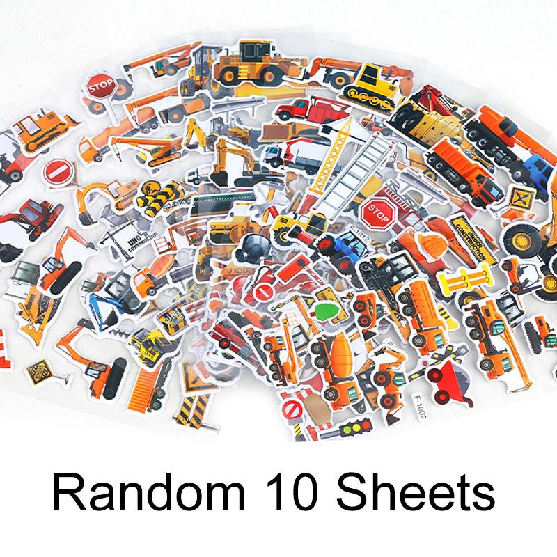 

10 Sheets 3D Engineering Vehicle Stickers for Kids Puffy Children Stickers Boys Girls Teachers Reward Scrapbooking Gift Toys