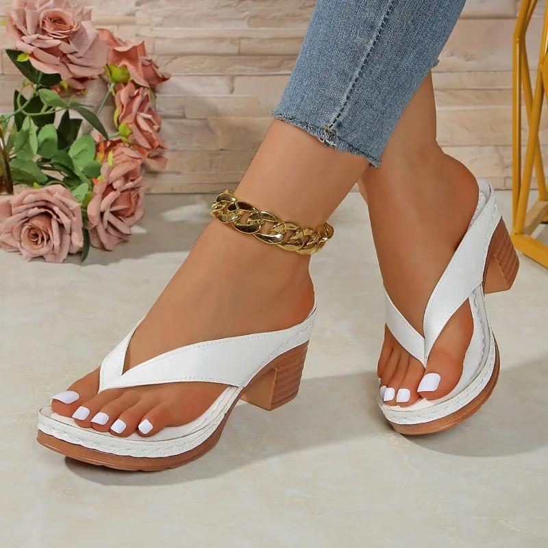 Summer Fashion Sexy Large Size Banquet PU Herringbone High Heels Women's Casual New Style Daily Comfortable Roman Sandals