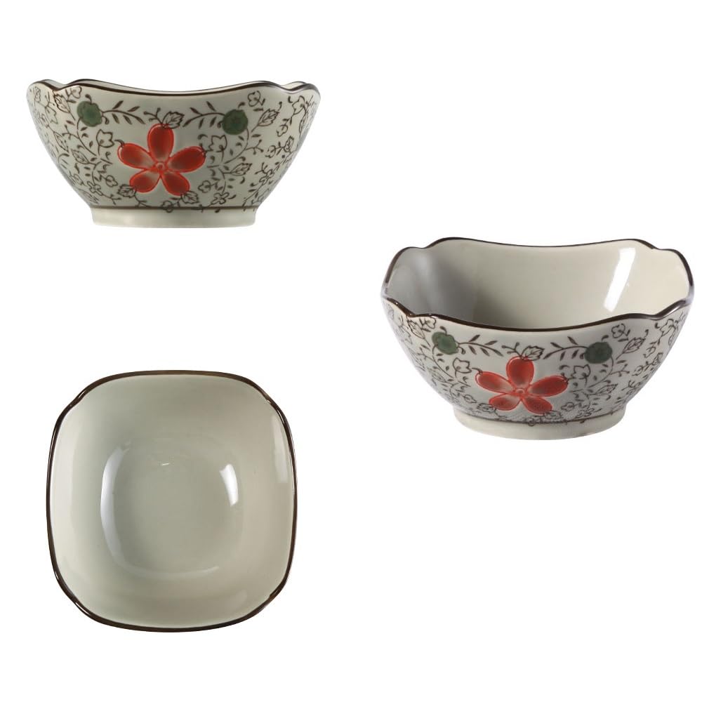 Nishida Square Small Bowl Set of Stylish Japanese Floral Perfect for Small Appetizers and Hors Japanese Style 4, Tableware, 300ml, Pattern, D'oeuvres,