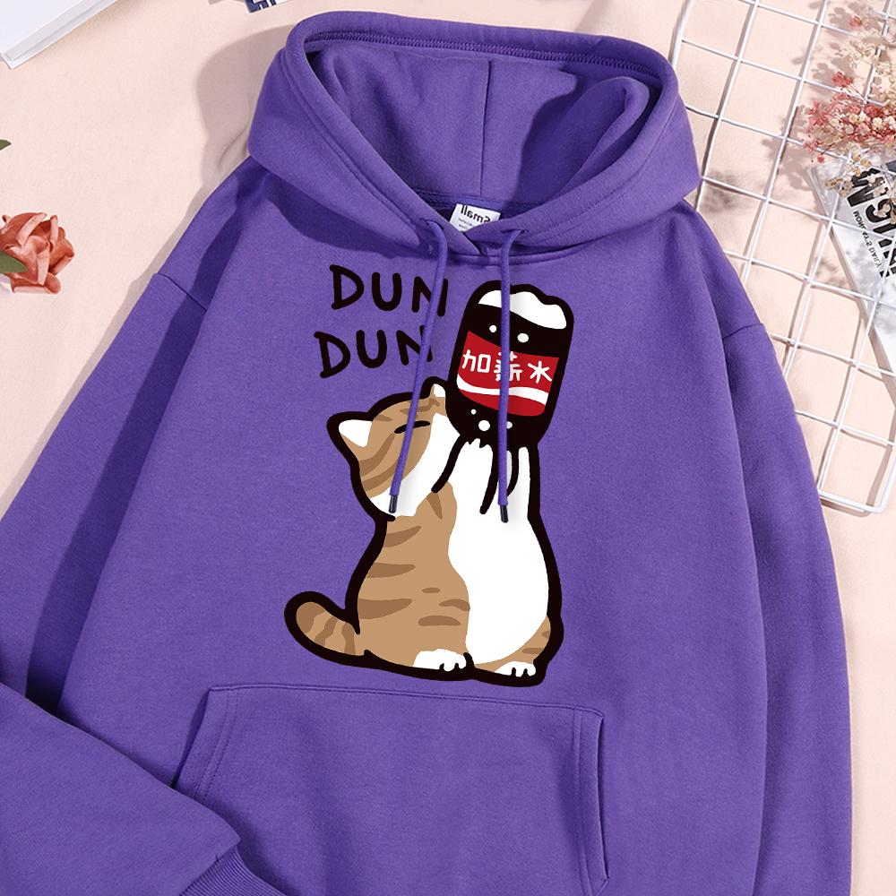 Salary Increase Fun Cat Print Hoody Men Women Casual Fleece Street Clothes Loose Warm Sweatshirt O-Neck Hoodie