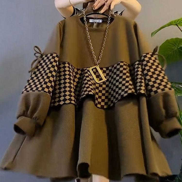 Spring and Autumn Korean Version of The Fake Two-piece Blouse Women's Meat-covering Slimming Western Style Mid-length Sweater