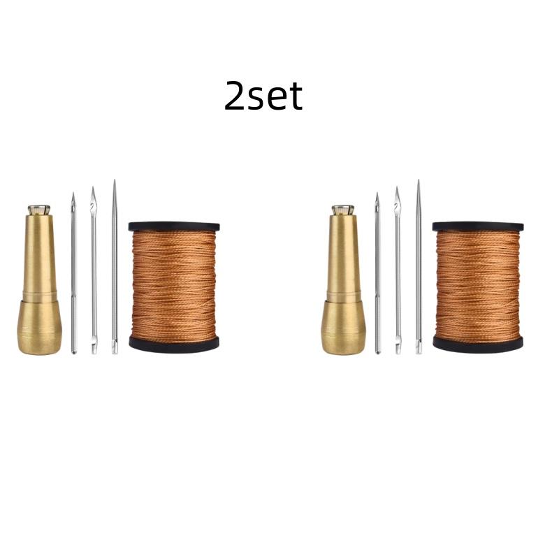 Kit de Couture Cuir DIY Alêne à Coudre Cuir Aiguille avec Manche en Cuivre Set Outil de Réparation Cuir Toile Tente Chaussures avec Fil de Nylon
