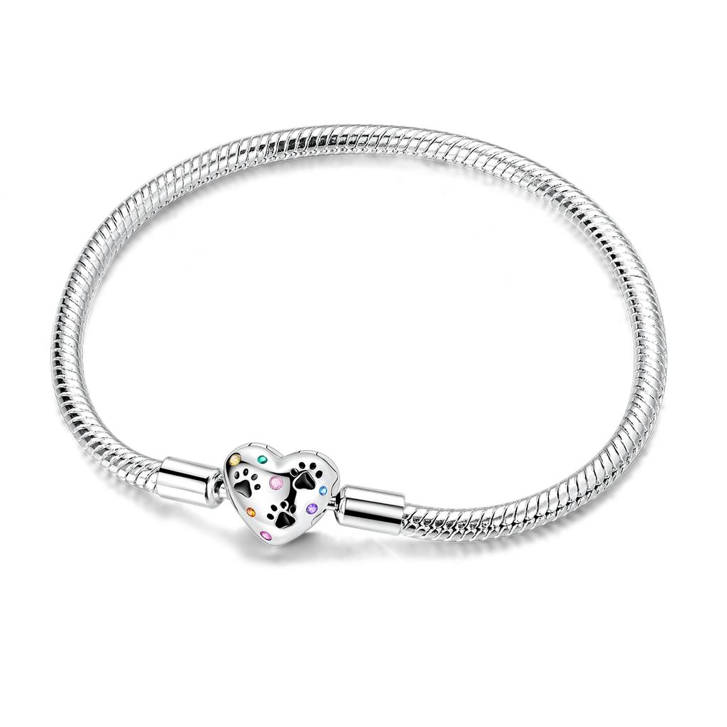 925 Silver Heart Charm Bracelet with Snake Chain for Women DIY Bead Jewelry