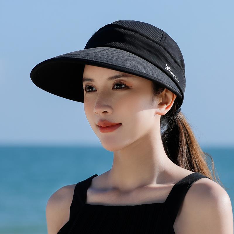 

Женская розовая шляпа от солнца с защитой от ультрафиолета и съемным верхом - дышащая, с широкими полями, спортивная кепка для пляжа и активного отдыха, регулируемая завязка adjustable чёрный