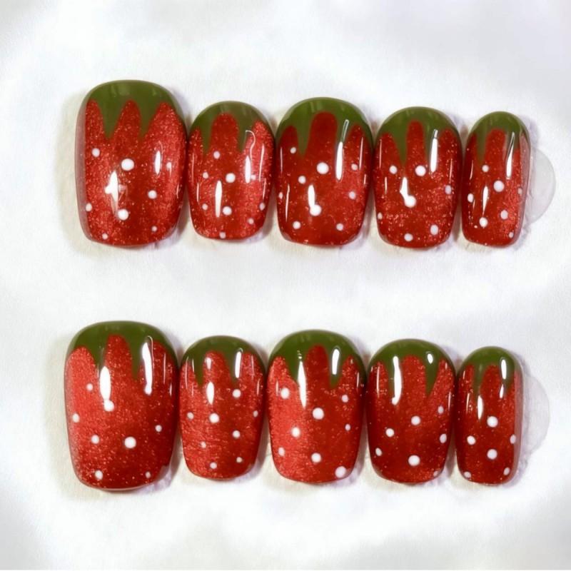 Removable Handmade Press-On Nails With Dopamine Floral Almond Shape In AW1074 Solid Color AW1074