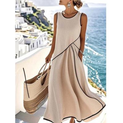 European & American Slimming Color Block Strappy Sleeveless Maxi Dress