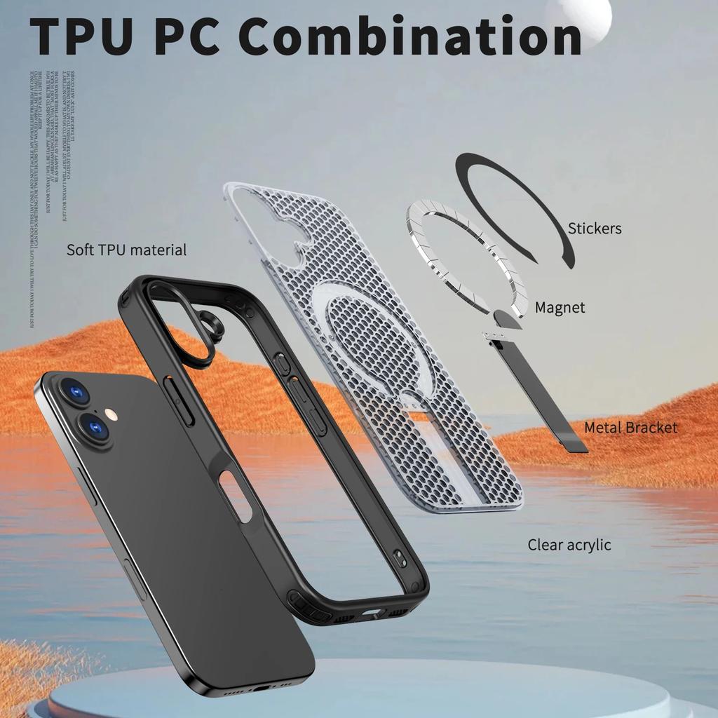 For Iphone17 Hard Cell Phone Bag Stand Case for Iphone 17 Pro Max 16e 16 17 Air Plus Iphone17 Iphone16 Dual Layer Funda Capa