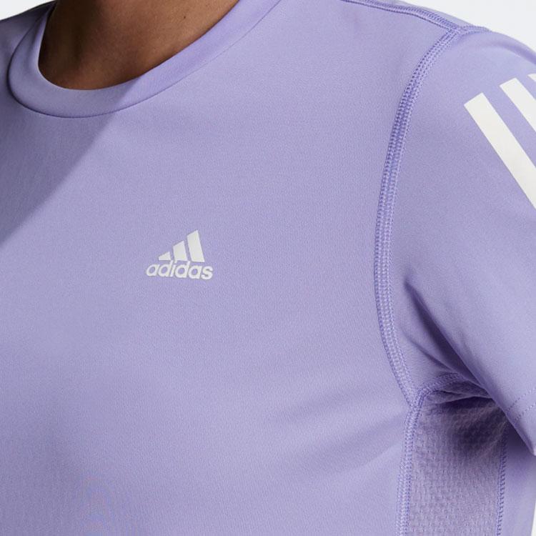 Adidas Striped Logo Print Running Short Sleeve T-Shirt Women Tops Light-Purple HC1748