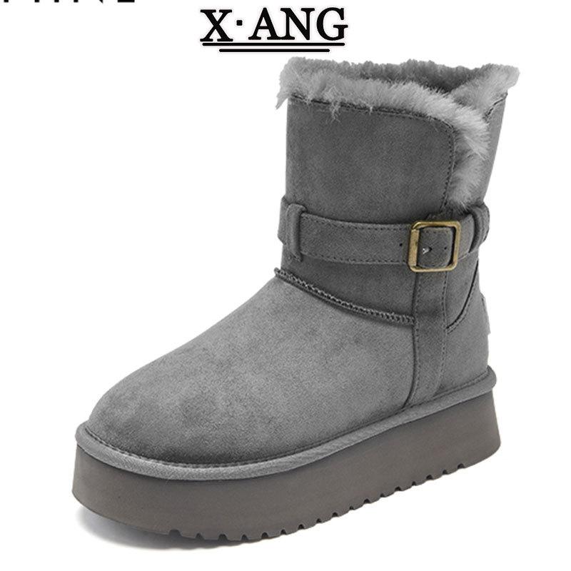 

Real fur integrated Sangpo thick-soled snow boots women s fleece thickened warm Northeast large cotton shoes non-slip short boots 40