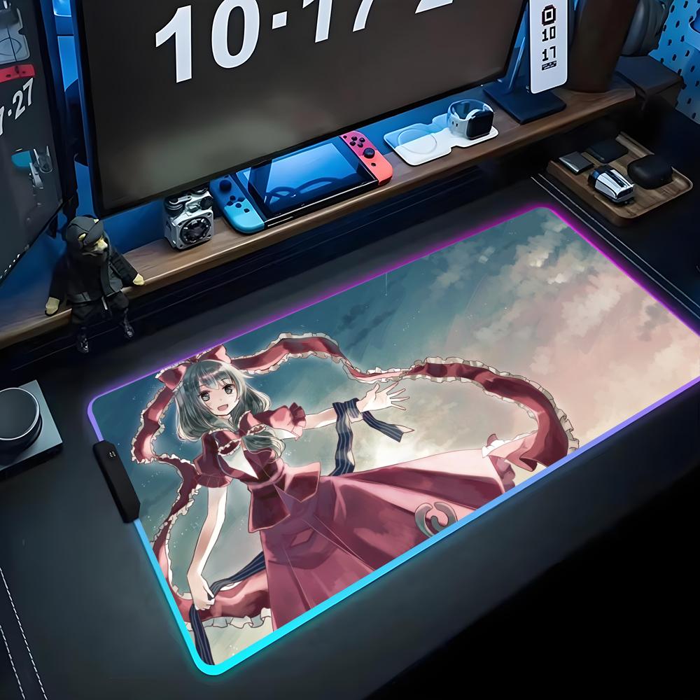 Hina Touhou Mouse Pad RGB Gaming Mousepad Big LED Pad PC Desk Mat Luminous Mouse Pad Large Keyboard Mats Table Rug With Backlit