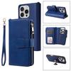 For iPhone 16 Pro Magnetic Leather Case Mobile Cover with Detachable Zipper Wallet Strap