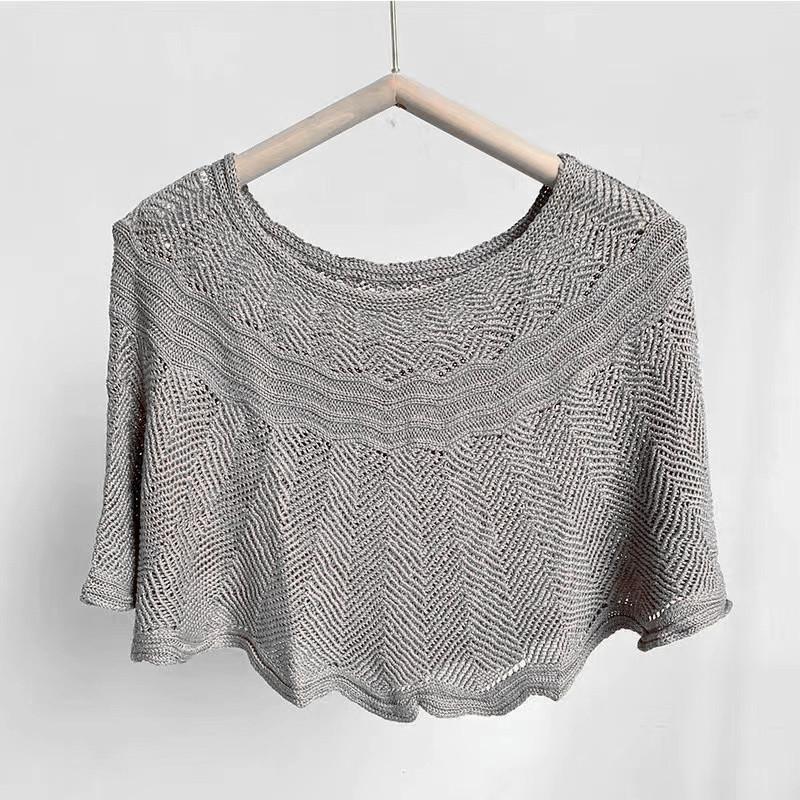

Hollow Out Knitted Shawl Scarf Solid Color Thin Wrap Elegant Cape Ruffles Windproof Cardigan Loose Casual Shawls сірий