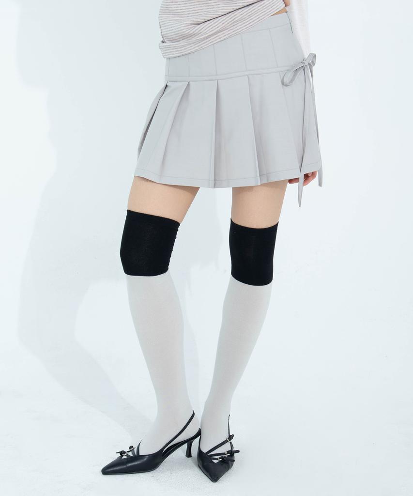 Chix Strap Pleated Mini Skirt Gray