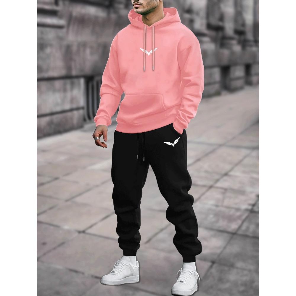 New Autumn and Winter Men's Fashionable Printed Couple Hooded Sweatshirt Two Piece Set, Comfortable Fabric, Suitable for Daily Wear and Travel