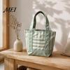 Tote Bag Striped Canvas Bag, Stylish Reusable Grocery with Reinforced Shoulder Strap Front Pocket, for Shopping Picnic Commuting Durable