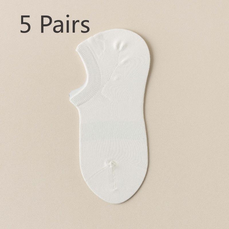 5 Pairs of Women's Summer Thin Cotton Non Slip Absorbent Breathable Invisible Shallow Mouth Sports Socks