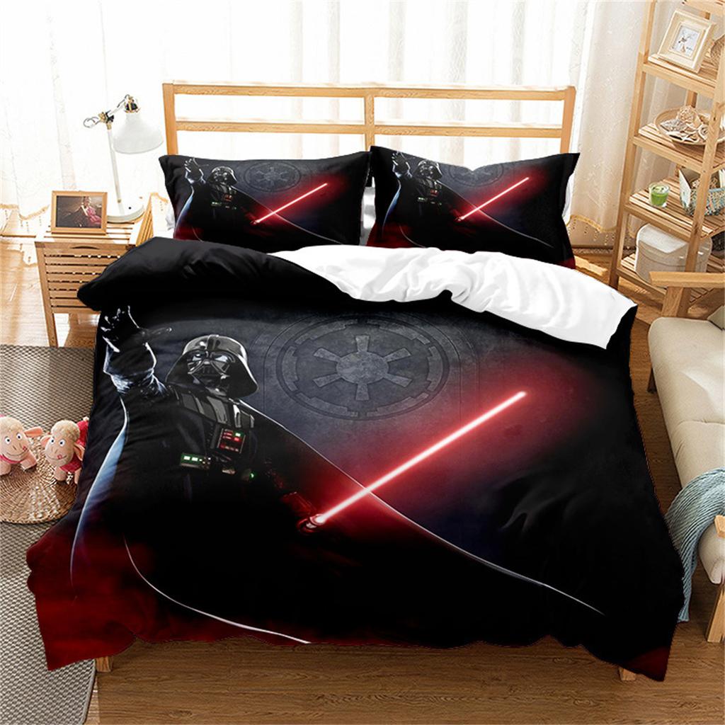 3D Sci-Fi War Print Bedding Set, Darth Duvet Cover with Pillowcase 75x50cm, Single Double Bed Duvet Cover 2/3pcs Gift for Boys